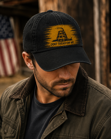 Distressed Gadsden flag cap from Say When Outfitters