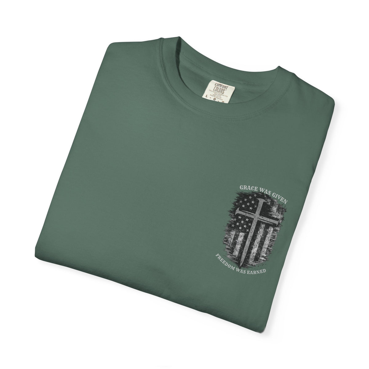 Grace Was Given, Freedom Was Earned | Flag & Cross Tee