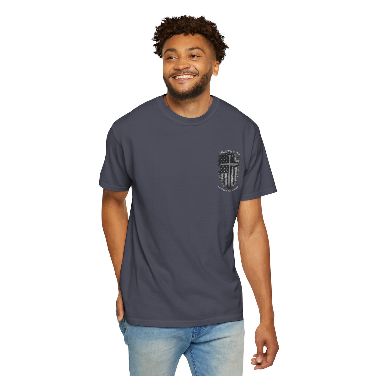 Grace Was Given, Freedom Was Earned | Flag & Cross Tee