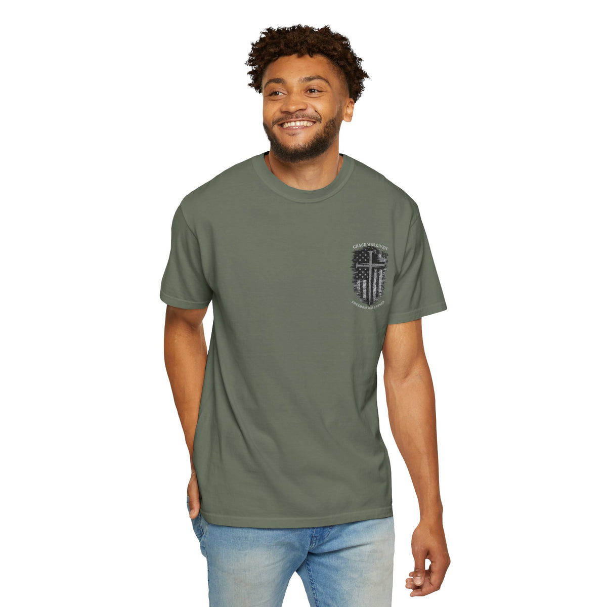 Grace Was Given, Freedom Was Earned | Flag & Cross Tee