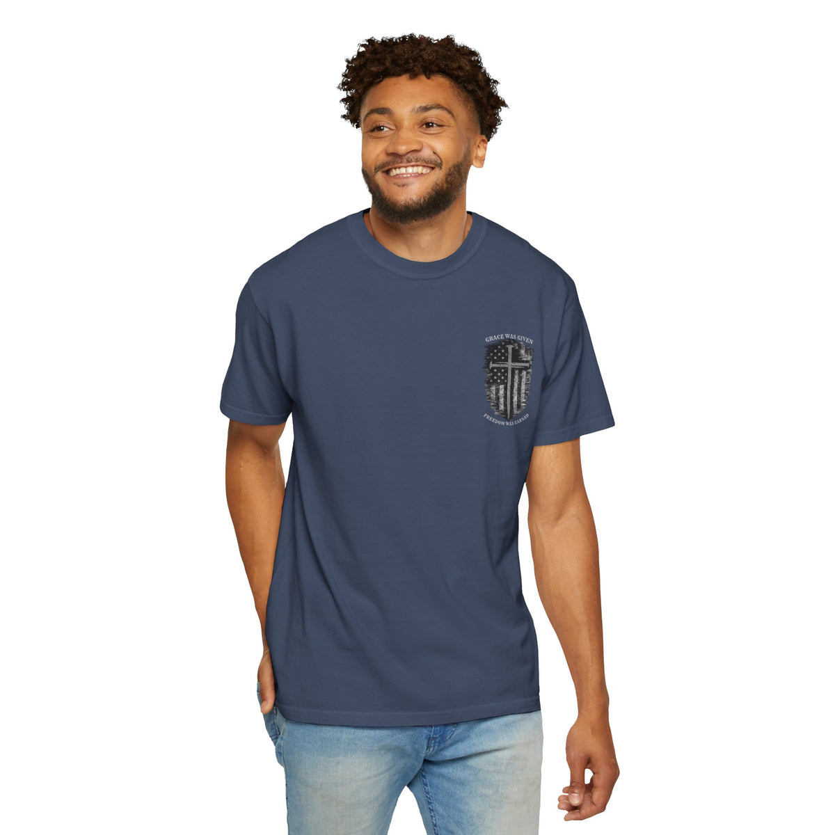Grace Was Given, Freedom Was Earned | Flag & Cross Tee
