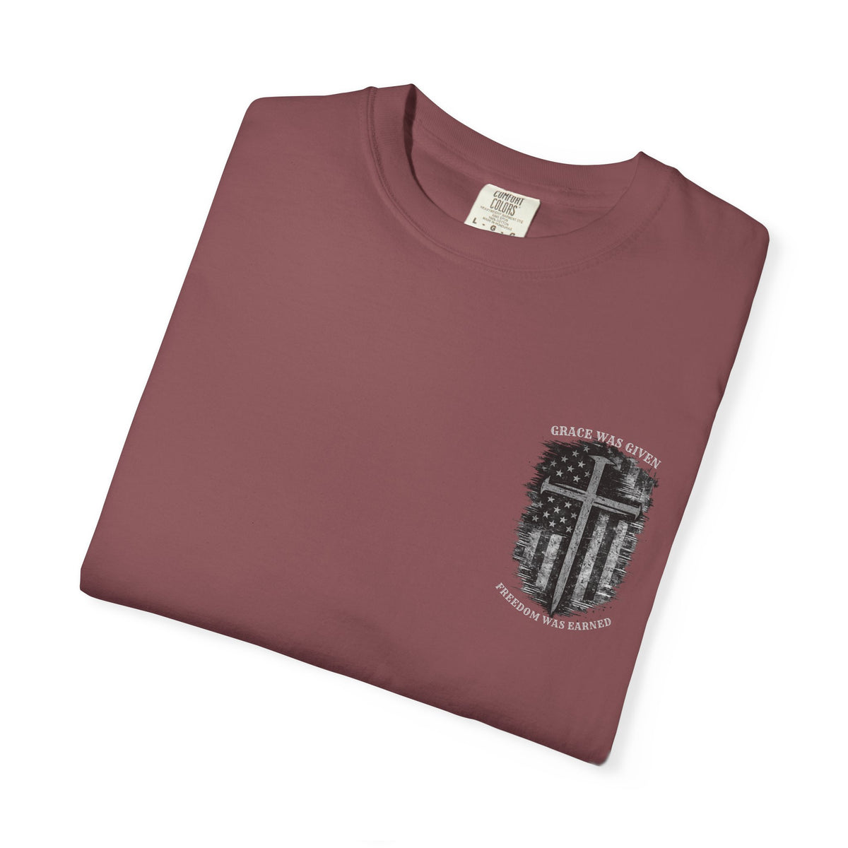 Grace Was Given, Freedom Was Earned | Flag & Cross Tee