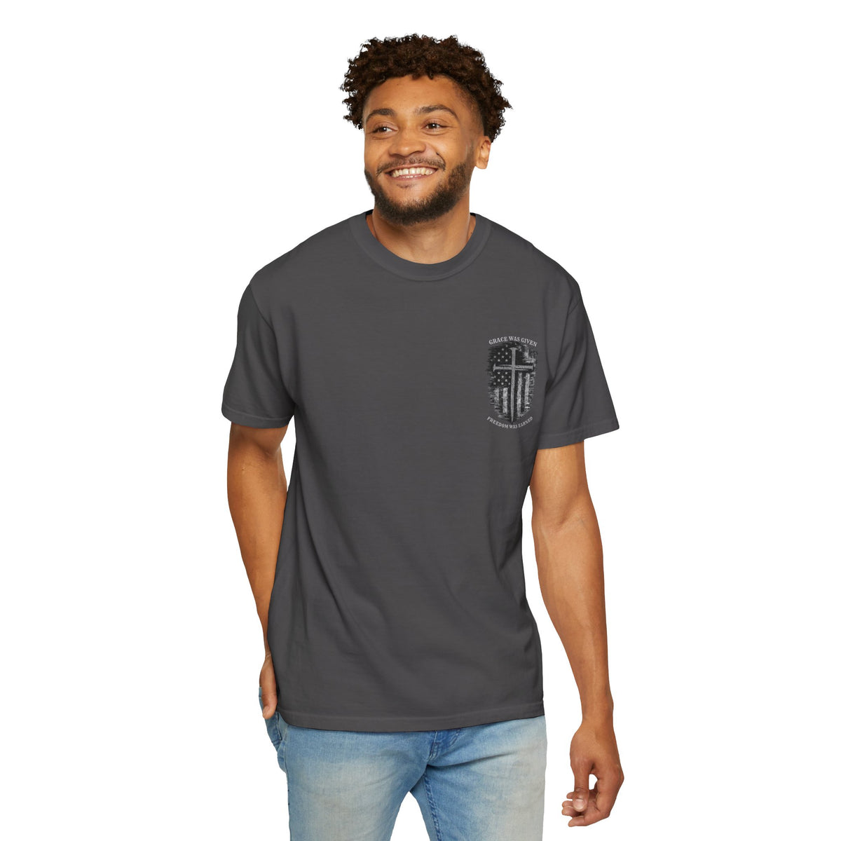 Grace Was Given, Freedom Was Earned | Flag & Cross Tee