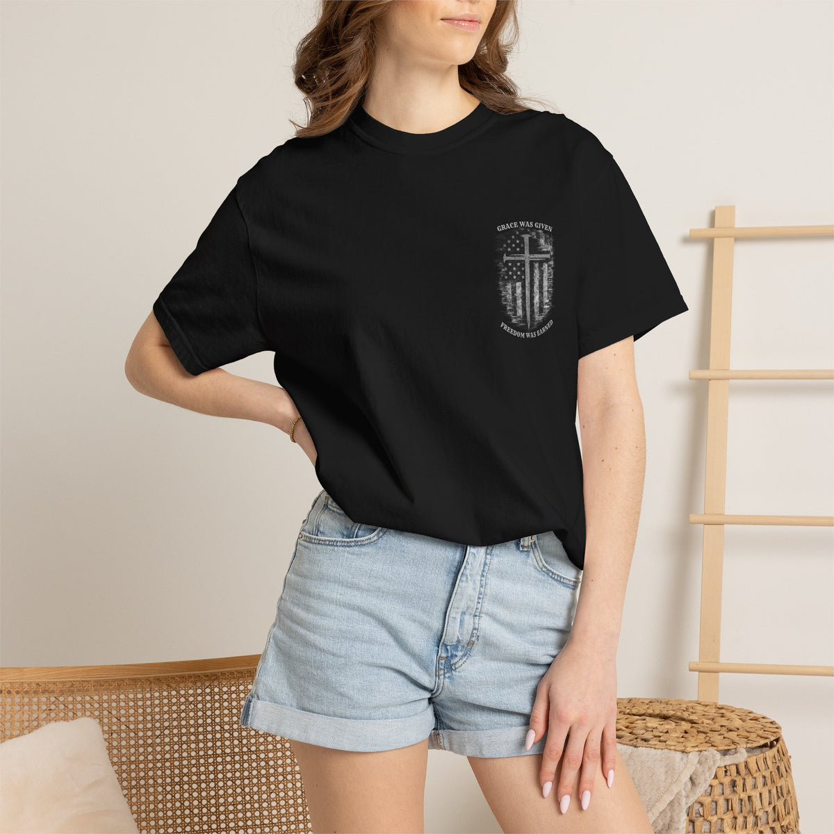 Grace Was Given, Freedom Was Earned | Flag & Cross Tee
