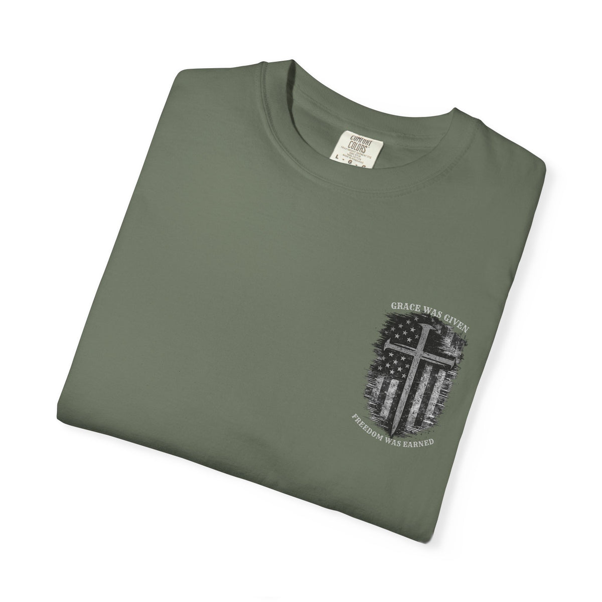 Grace Was Given, Freedom Was Earned | Flag & Cross Tee