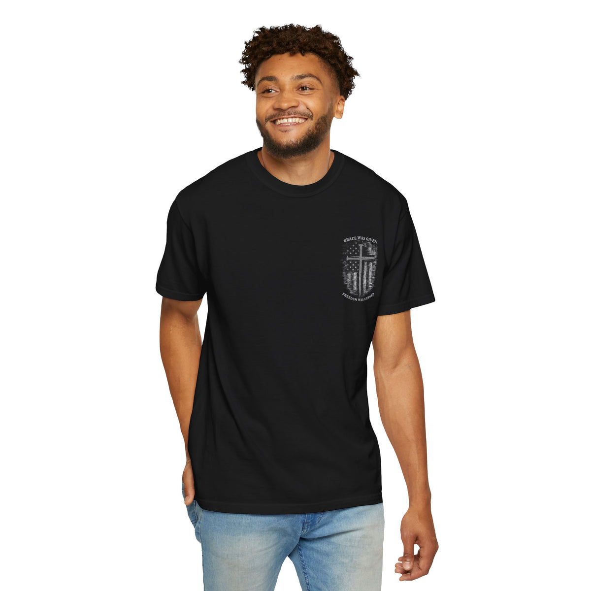 Grace Was Given, Freedom Was Earned | Flag & Cross Tee