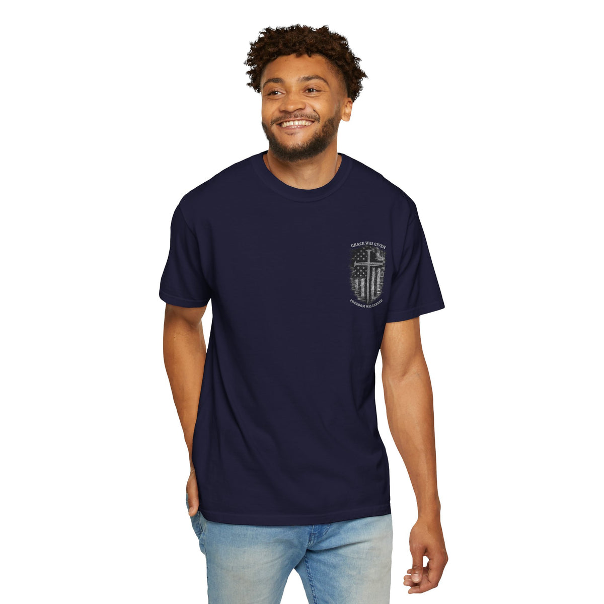 Grace Was Given, Freedom Was Earned | Flag & Cross Tee