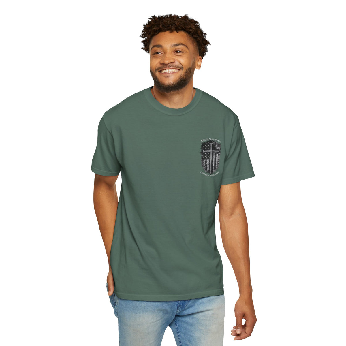 Grace Was Given, Freedom Was Earned | Flag & Cross Tee