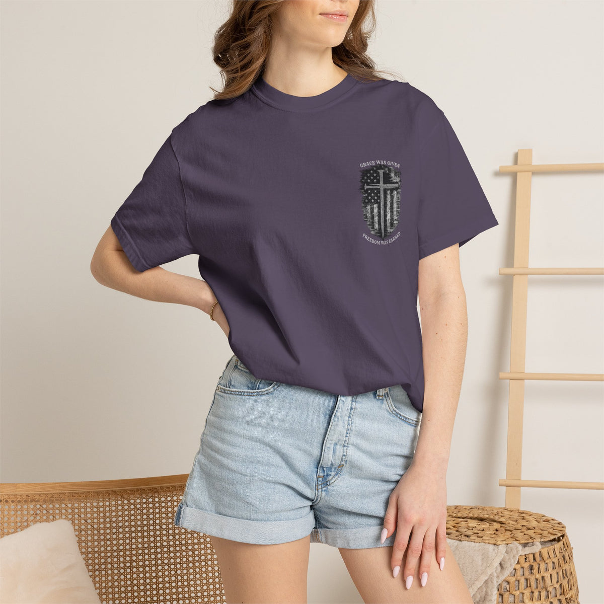 Grace Was Given, Freedom Was Earned | Flag & Cross Tee