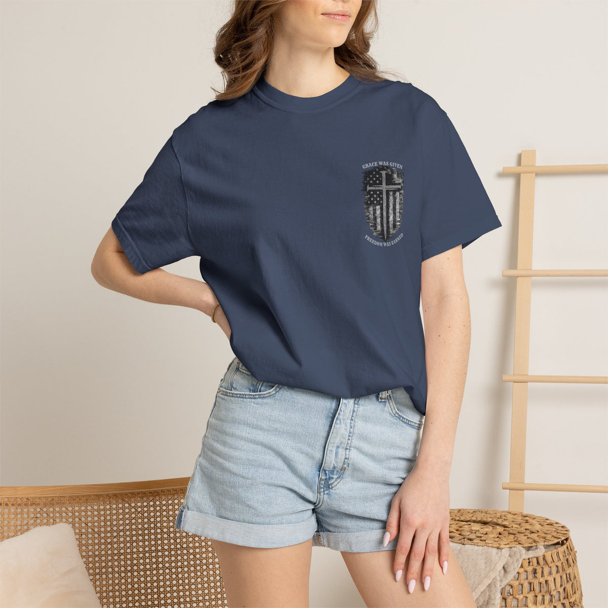 Grace Was Given, Freedom Was Earned | Flag & Cross Tee