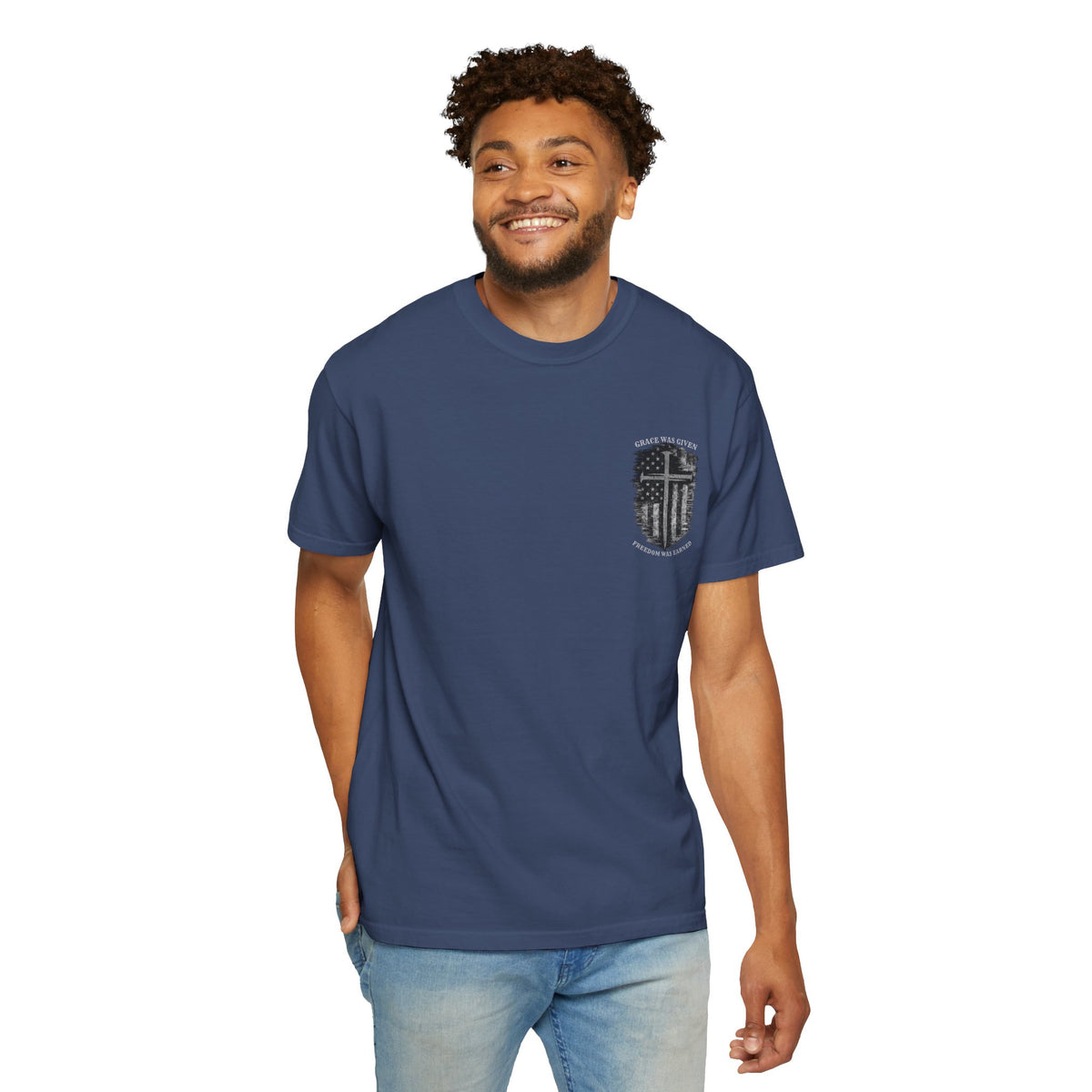Grace Was Given, Freedom Was Earned | Flag & Cross Tee