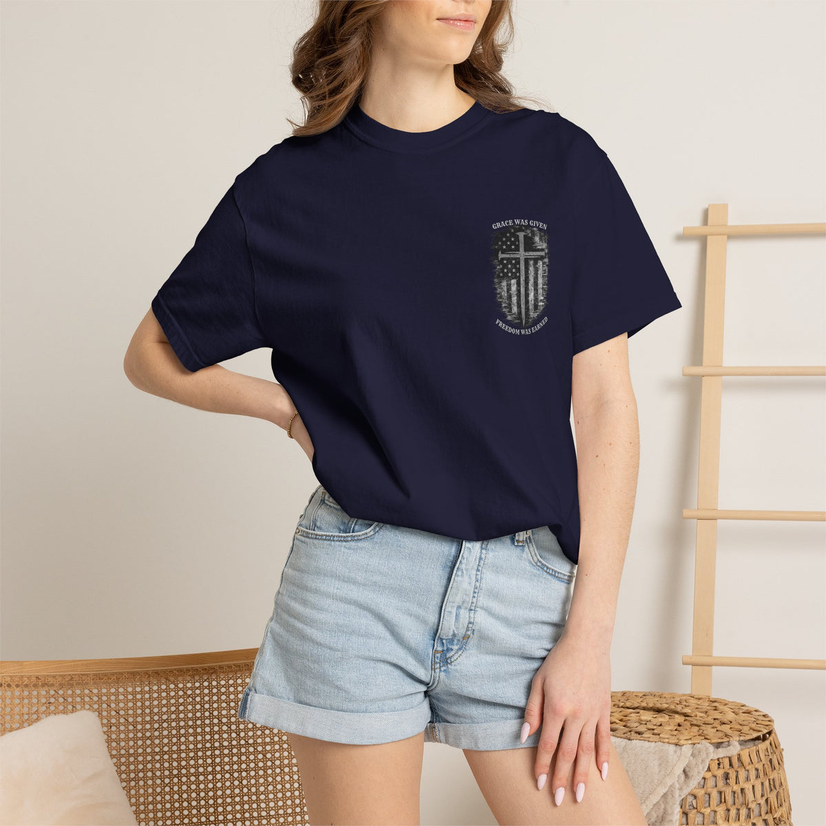 Grace Was Given, Freedom Was Earned | Flag & Cross Tee