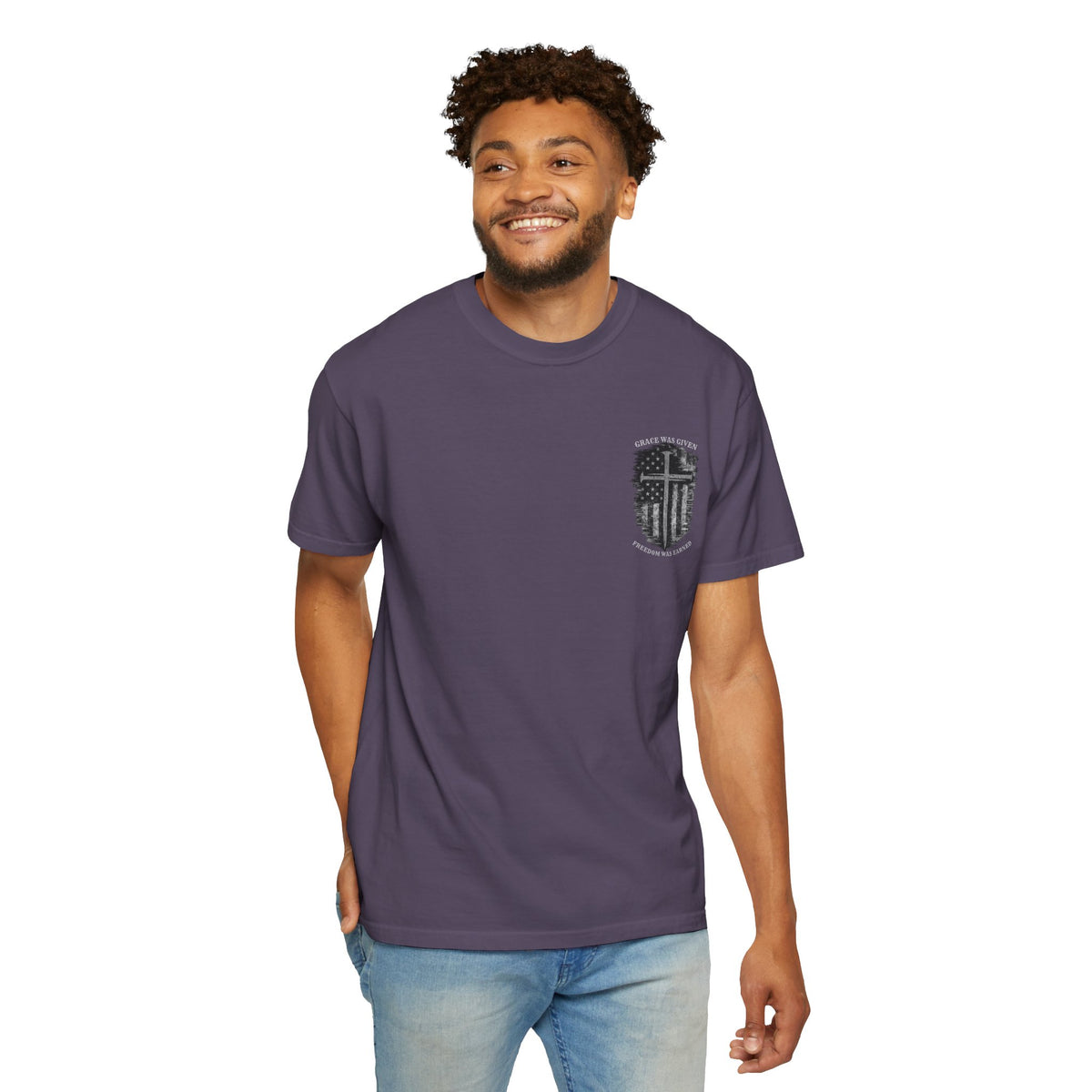Grace Was Given, Freedom Was Earned | Flag & Cross Tee